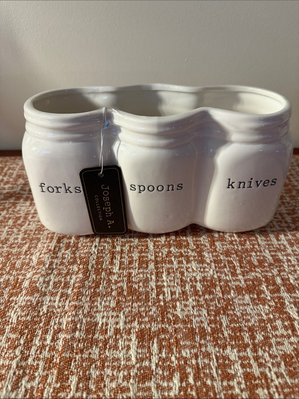 White Ceramic Utensil Holder Trio - Forks Spoons Knives